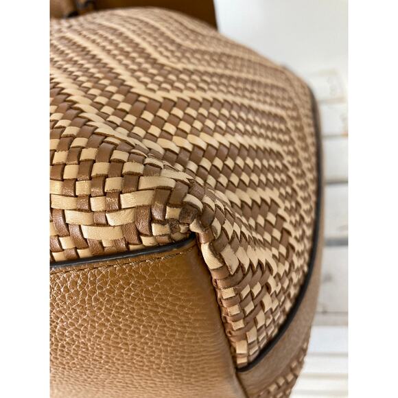 MICHAEL KORS WOVEN LEATHER BASKET WEAVE BROWN, TAN BACKPACK - Picture 8 of 15